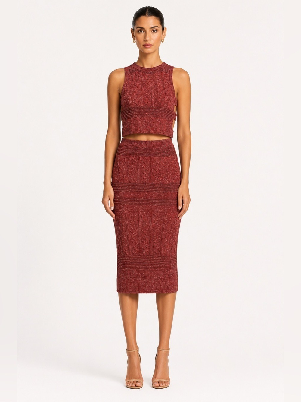 Ronny Kobo Collection Burgundy Skirt Top Textured